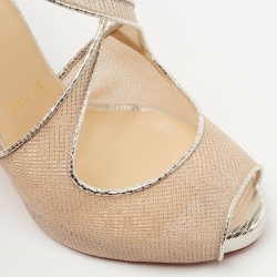 Pre Owned Christian Louboutin Silver Mesh and Laminated Leather Mariacar Sandals Size 39