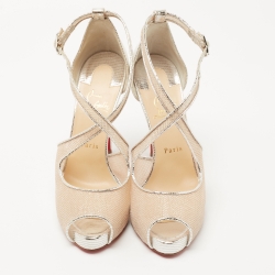 Pre Owned Christian Louboutin Silver Mesh and Laminated Leather Mariacar Sandals Size 39