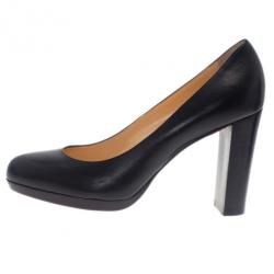 Pre Owned Christian Louboutin Black Leather Grapi Block Heel Pumps Size 39.5