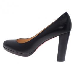 Pre Owned Christian Louboutin Black Leather Grapi Block Heel Pumps Size 39.5