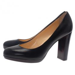 Pre Owned Christian Louboutin Black Leather Grapi Block Heel Pumps Size 39.5
