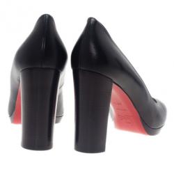 Pre Owned Christian Louboutin Black Leather Grapi Block Heel Pumps Size 39.5
