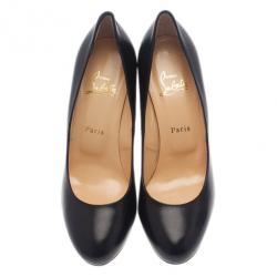 Pre Owned Christian Louboutin Black Leather Grapi Block Heel Pumps Size 39.5