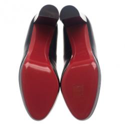 Pre Owned Christian Louboutin Black Leather Grapi Block Heel Pumps Size 39.5