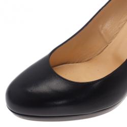 Pre Owned Christian Louboutin Black Leather Grapi Block Heel Pumps Size 39.5