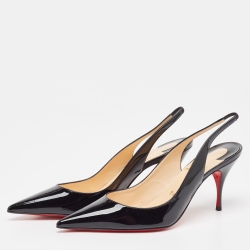 Christian Louboutin Black Patent Leather Clare Sling  Pumps Size 37.5