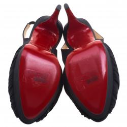 Christian Louboutin Black Satin Jenny Platform Slingback Sandals Size 40.5