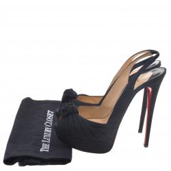 Christian Louboutin Black Satin Jenny Platform Slingback Sandals Size 40.5