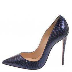 Christian Louboutin Blue Metallic Python So Kate Pumps Size 38.5