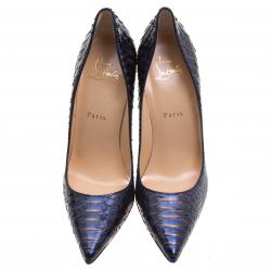 Christian Louboutin Blue Metallic Python So Kate Pumps Size 38.5