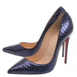 Christian Louboutin Blue Metallic Python So Kate Pumps Size 38.5