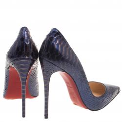 Christian Louboutin Blue Metallic Python So Kate Pumps Size 38.5