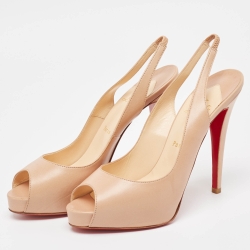 Pre Owned Christian Louboutin Beige Leather  Private Number Pumps Size 39.5