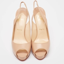 Pre Owned Christian Louboutin Beige Leather  Private Number Pumps Size 39.5