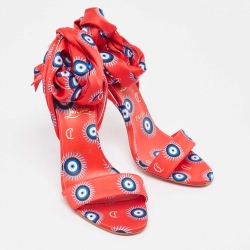Pre Owned Christian Louboutin Red/Blue Evil Eye Satin Sandale Du Desert Sandals Size 37