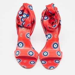 Pre Owned Christian Louboutin Red/Blue Evil Eye Satin Sandale Du Desert Sandals Size 37