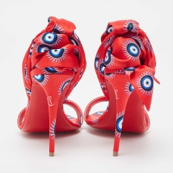Pre Owned Christian Louboutin Red/Blue Evil Eye Satin Sandale Du Desert Sandals Size 37