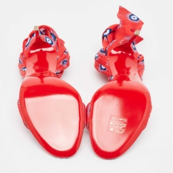 Pre Owned Christian Louboutin Red/Blue Evil Eye Satin Sandale Du Desert Sandals Size 37