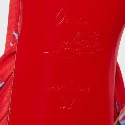 Pre Owned Christian Louboutin Red/Blue Evil Eye Satin Sandale Du Desert Sandals Size 37