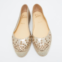 Pre Owned Christian Louboutin Glitter Leather Aliochette Espadrille Flats Size 38