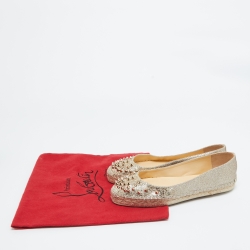 Pre Owned Christian Louboutin Glitter Leather Aliochette Espadrille Flats Size 38
