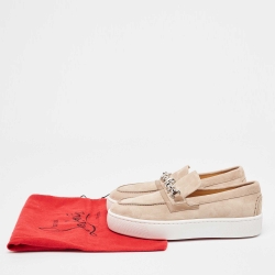 Pre Owned Christian Louboutin Beige Suede and Leather Metallur Sneakers Size 39