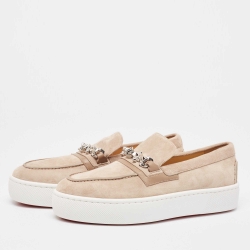 Pre Owned Christian Louboutin Beige Suede and Leather Metallur Sneakers Size 39