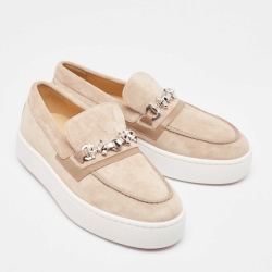 Pre Owned Christian Louboutin Beige Suede and Leather Metallur Sneakers Size 39