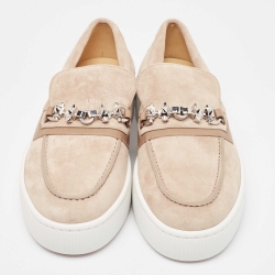 Pre Owned Christian Louboutin Beige Suede and Leather Metallur Sneakers Size 39
