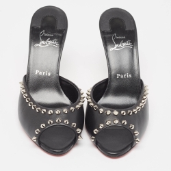 Pre Owned Christian Louboutin Black Leather Me Dolly Spike Sandals Size 38.5