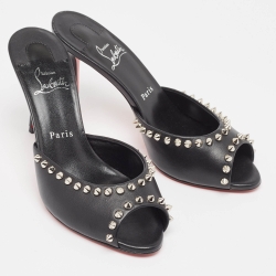 Pre Owned Christian Louboutin Black Leather Me Dolly Spike Sandals Size 38.5