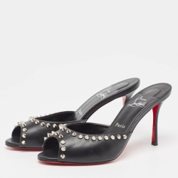 Pre Owned Christian Louboutin Black Leather Me Dolly Spike Sandals Size 38.5