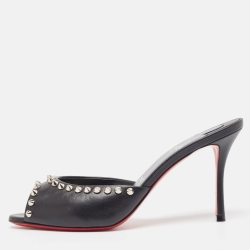 Pre Owned Christian Louboutin Black Leather Me Dolly Spike Sandals Size 38.5