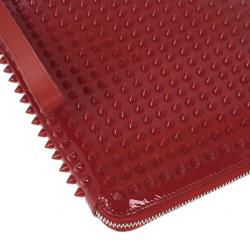 Pre Owned Christian Louboutin Red Patent Cris Spiked Leather iPad Case