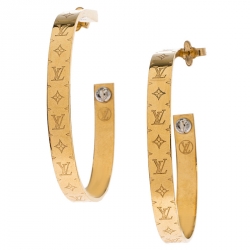 Pre Owned Louis Vuitton Gold Tone Nanogram Hoop Earrings