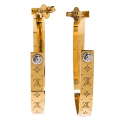 Pre Owned Louis Vuitton Gold Tone Nanogram Hoop Earrings