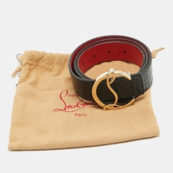 Christian Louboutin Black Croc Embossed Leather CL Logo Belt 80 CM