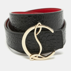 Christian Louboutin Black Croc Embossed Leather CL Logo Belt 80 CM