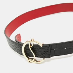 Christian Louboutin Black Croc Embossed Leather CL Logo Belt 80 CM