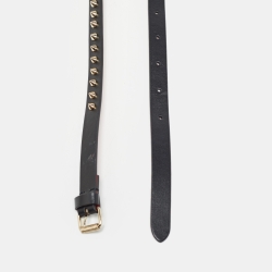 Pre Owned Christian Louboutin Black Leather Loubispikes Slim Belt 65 CM