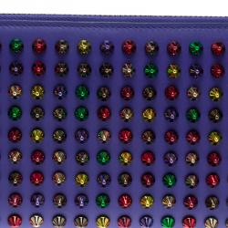 Pre Owned Christian Louboutin Blue Leather Multicolor Studded Spike Continental Wallet