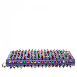 Pre Owned Christian Louboutin Blue Leather Multicolor Studded Spike Continental Wallet