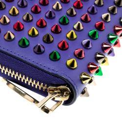 Pre Owned Christian Louboutin Blue Leather Multicolor Studded Spike Continental Wallet