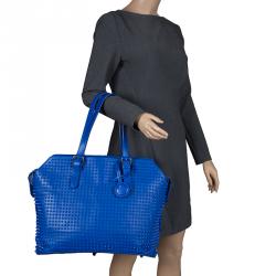 مملوكة مسبقًا Christian Louboutin Blue Leather Syd Studded Shopper Tote