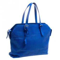 مملوك ة مسبقًا Christian Louboutin Blue Leather Syd Studded Shopper Tote