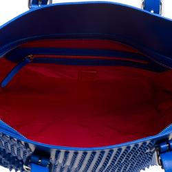 مملوكة مسبقًا Christian Louboutin Blue Leather Syd Studded Shopper Tote