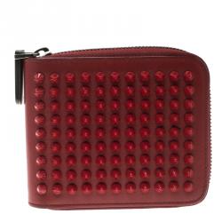 Christian Louboutin Red Leather Spiked Zip Around Wallet