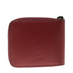 Christian Louboutin Red Leather Spiked Zip Around Wallet