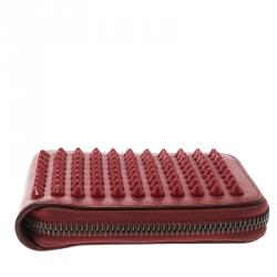 Christian Louboutin Red Leather Spiked Zip Around Wallet