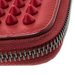 Christian Louboutin Red Leather Spiked Zip Around Wallet